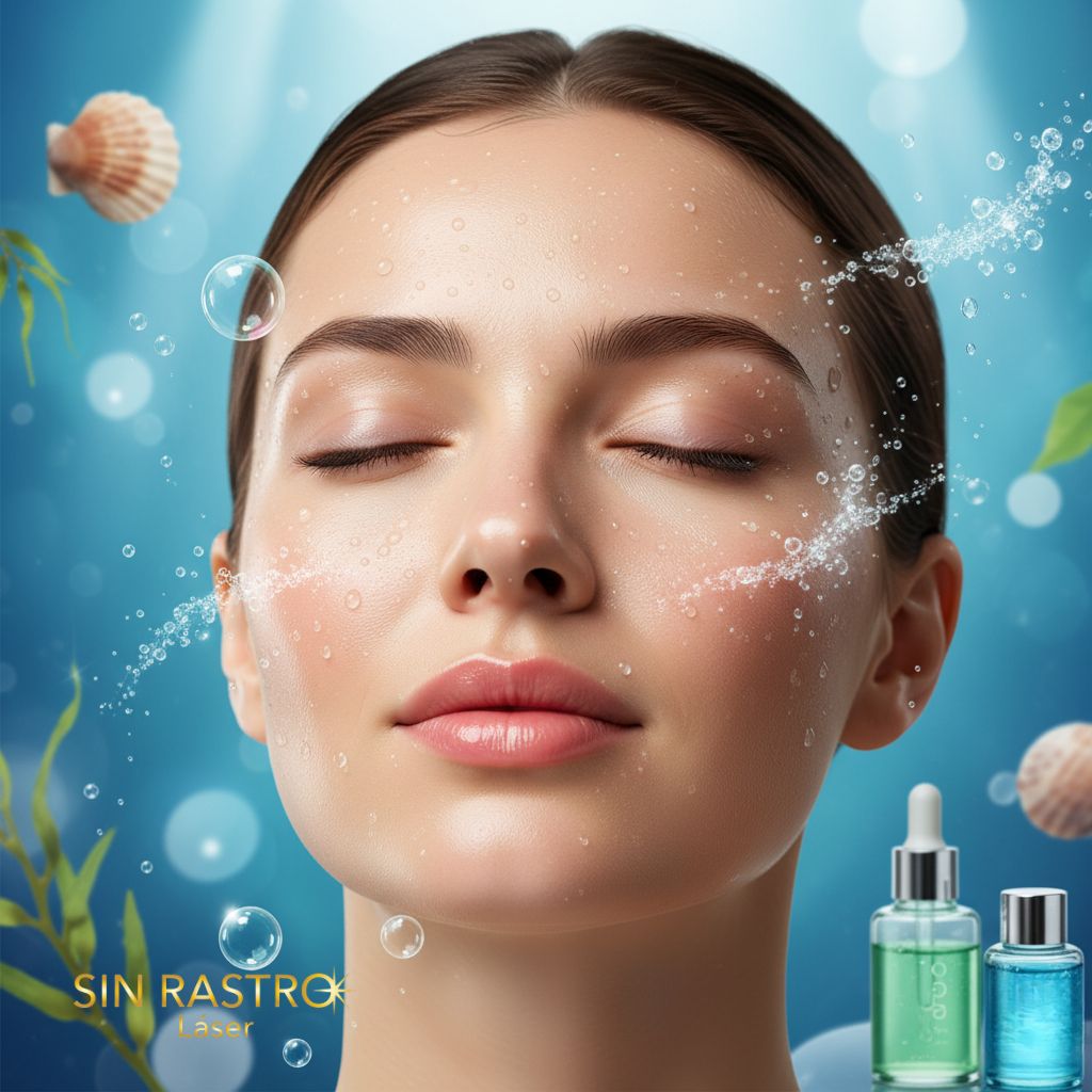 Mujer con mascarilla de algas durante el Tratamiento Ocean Miracle de Sin Rastro Láser