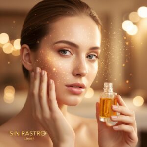 Mujer disfrutando de tratamiento facial con vitaminas Skin Sensations para efecto brillo